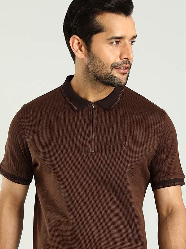 Indian Terrain Men's Half Sleeve Regular Fit Brown Polo T-Shirt